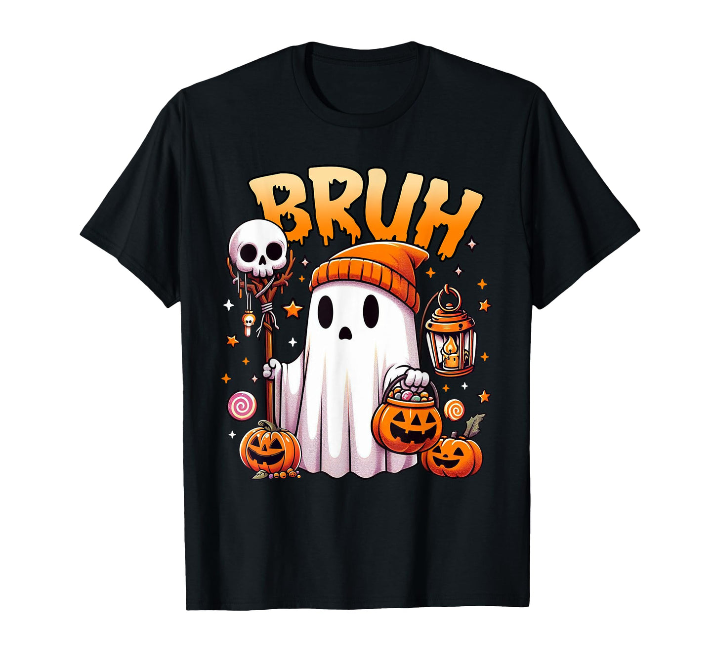 Bruh Ghost Halloween Cute Ghost Trick Or Treat Candy Kids T-Shirt