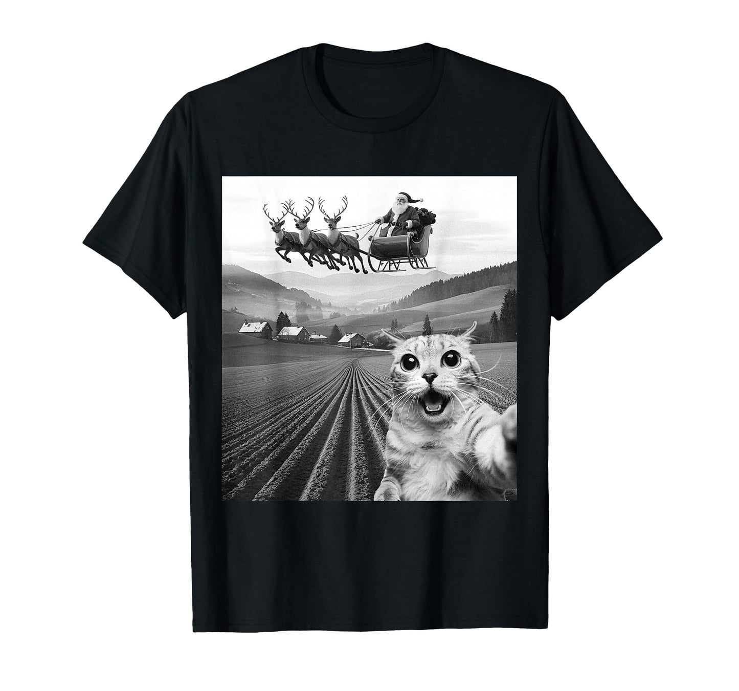 Cat Selfie with Santa Claus Father Christmas Funny Men Women T-Shirt