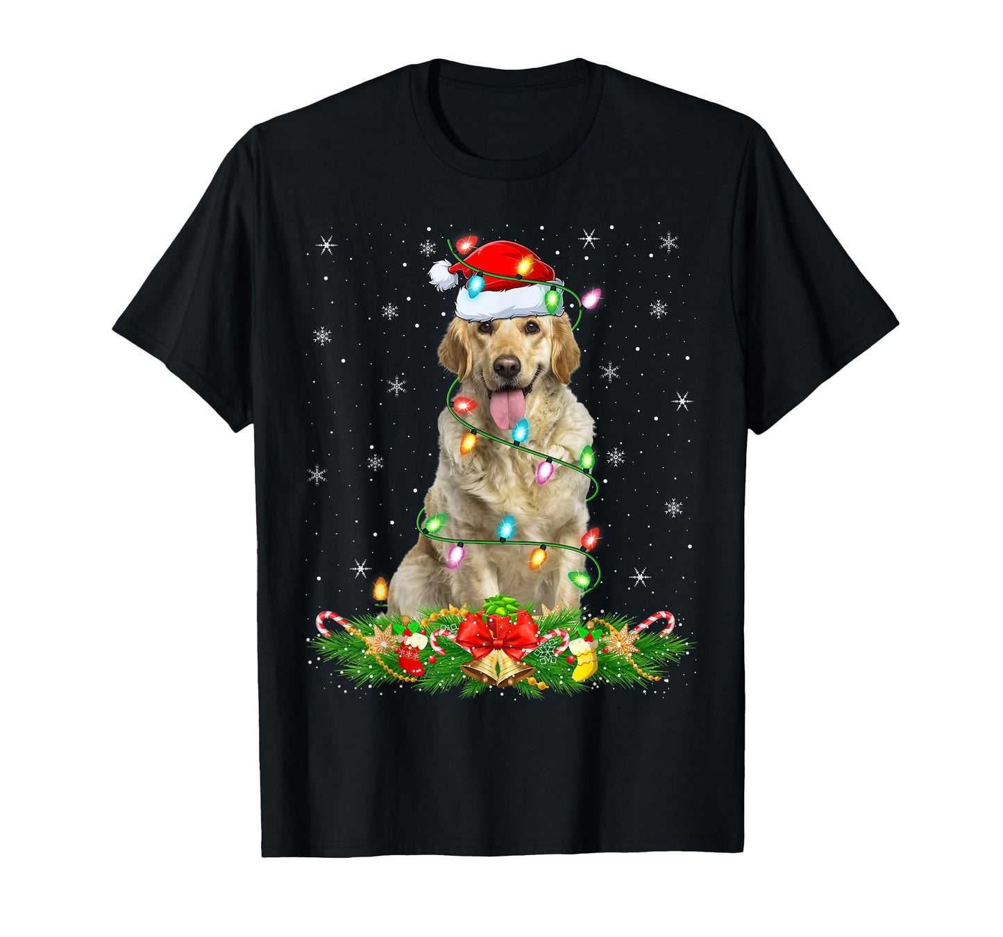 Labrador Retriever Dog Christmas Lights Funny Santa Hat Xmas T-Shirt