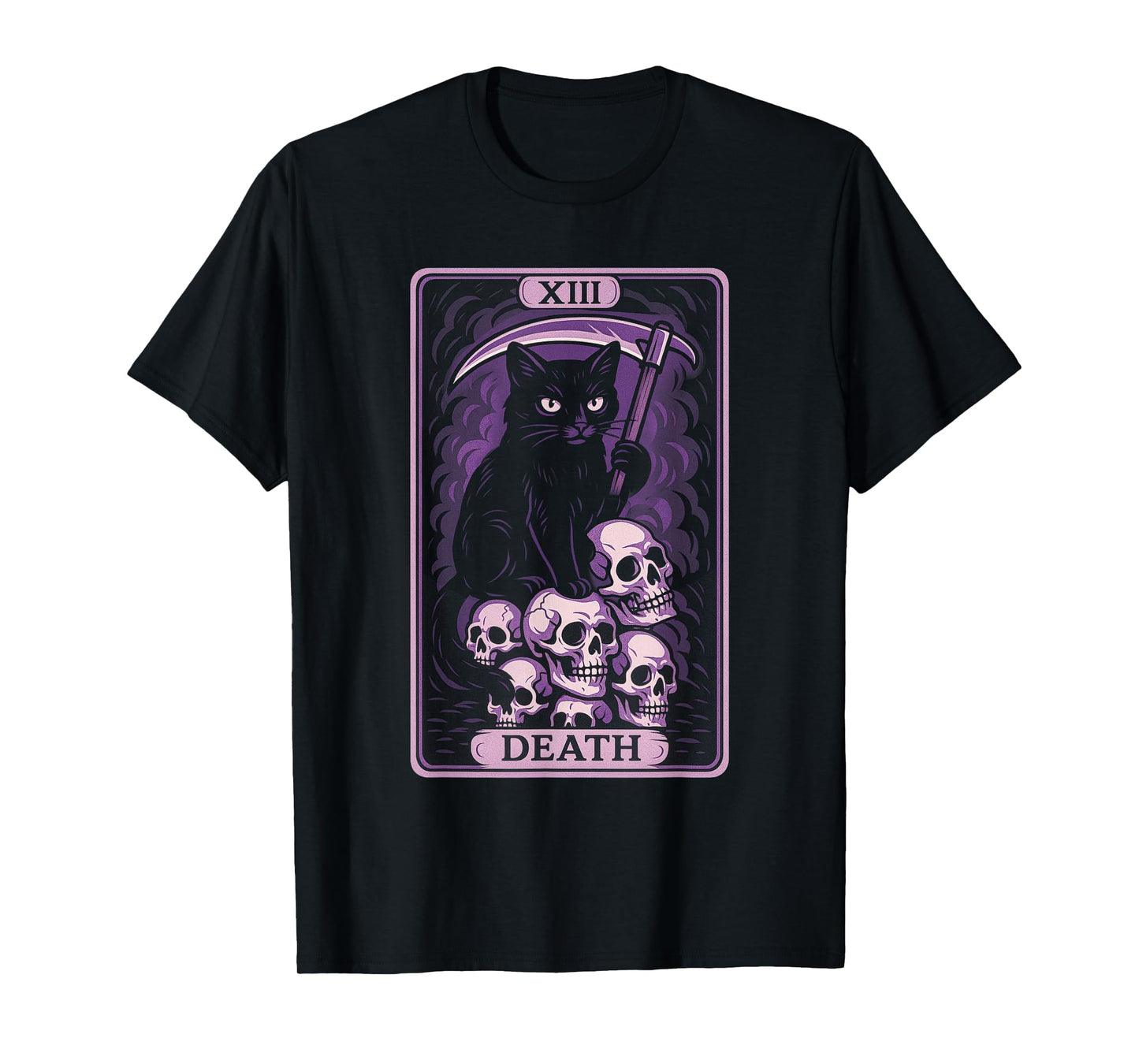 Black Cat Tarot Card Death Halloween Witchy Cat Lover T-Shirt