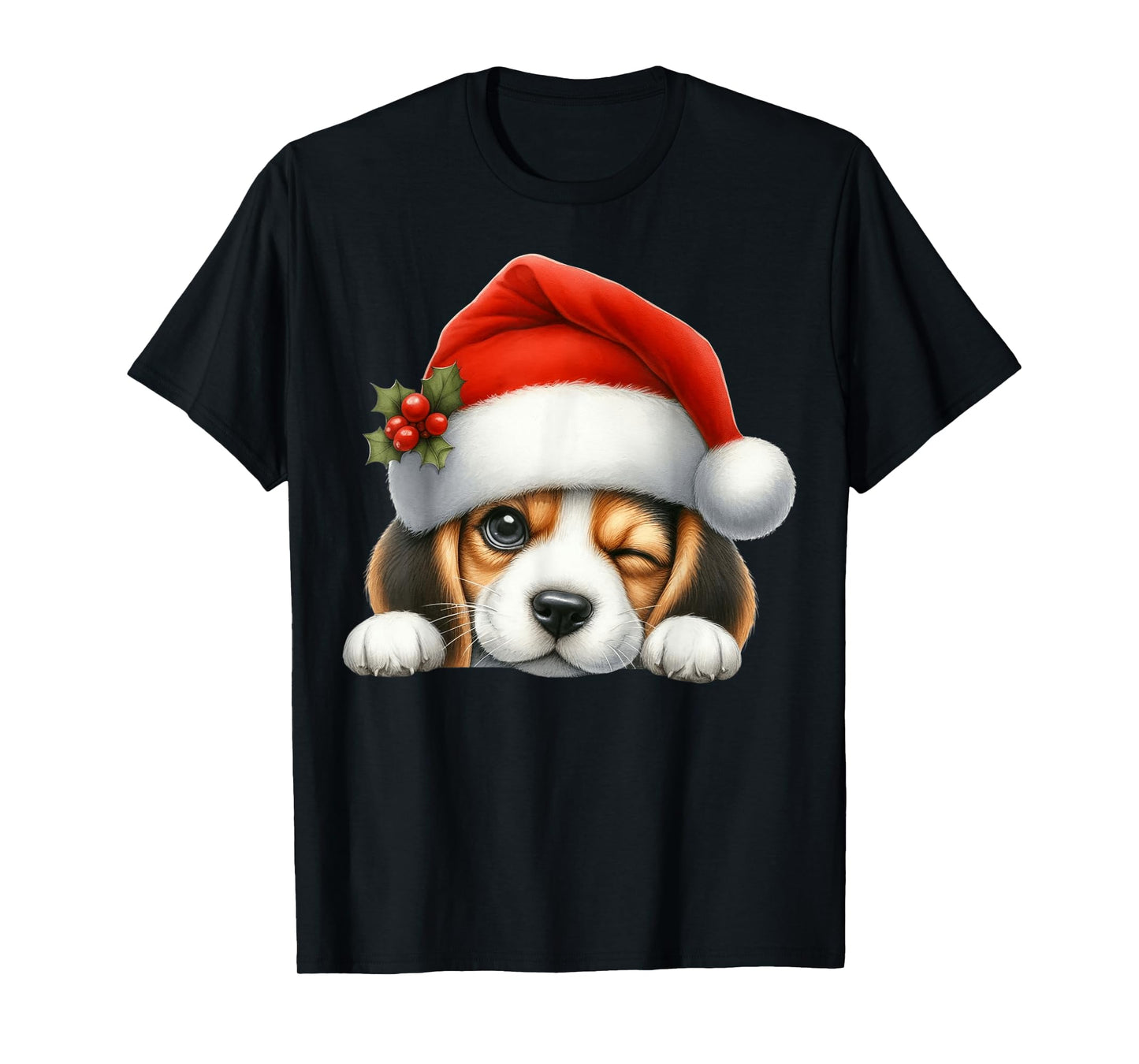 Beagle Dog Christmas Santa Hat Dog Mom Dad T-Shirt