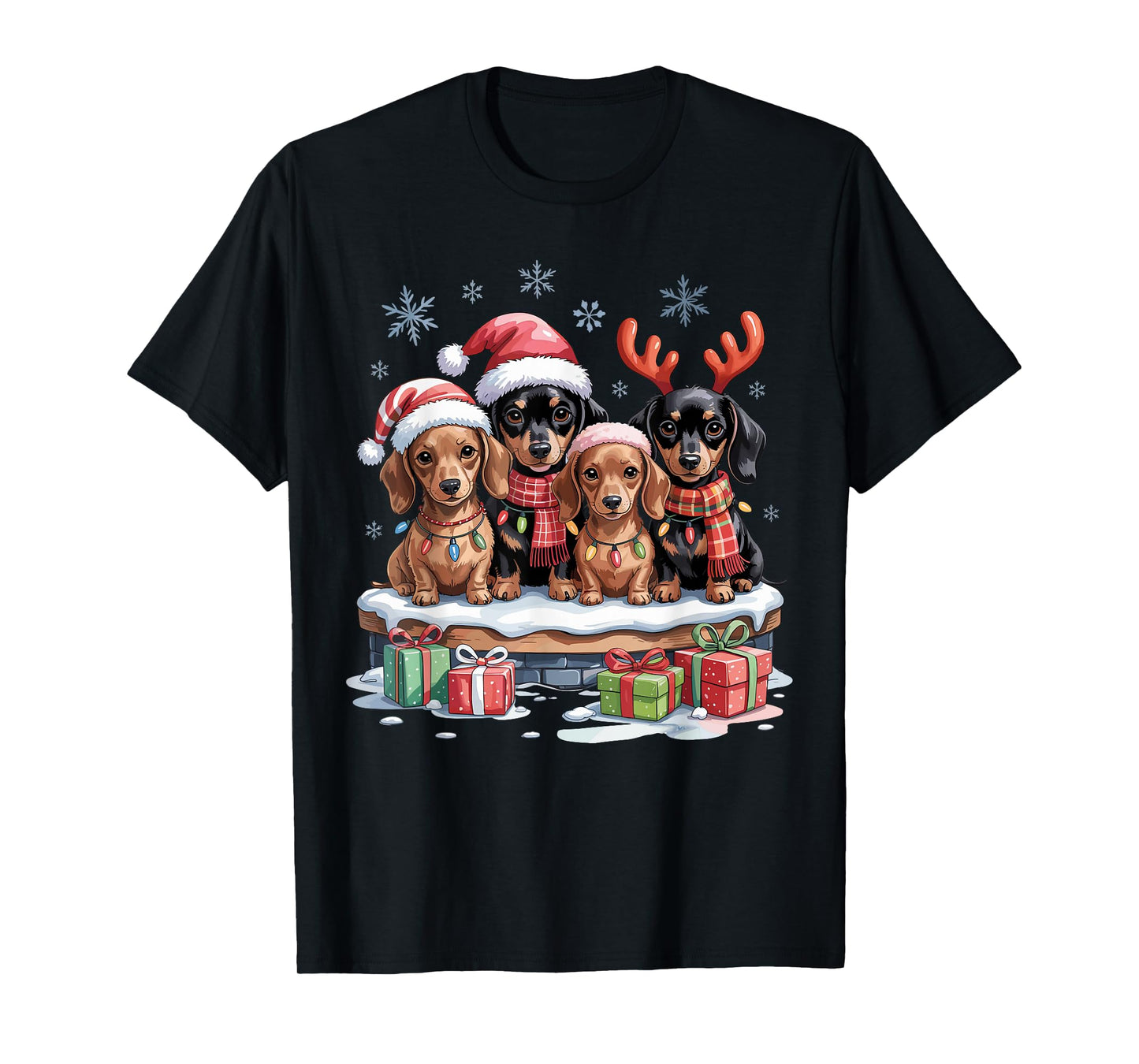 Cute Dachshund Christmas Puppies Dog Lovers Funny Holiday T-Shirt