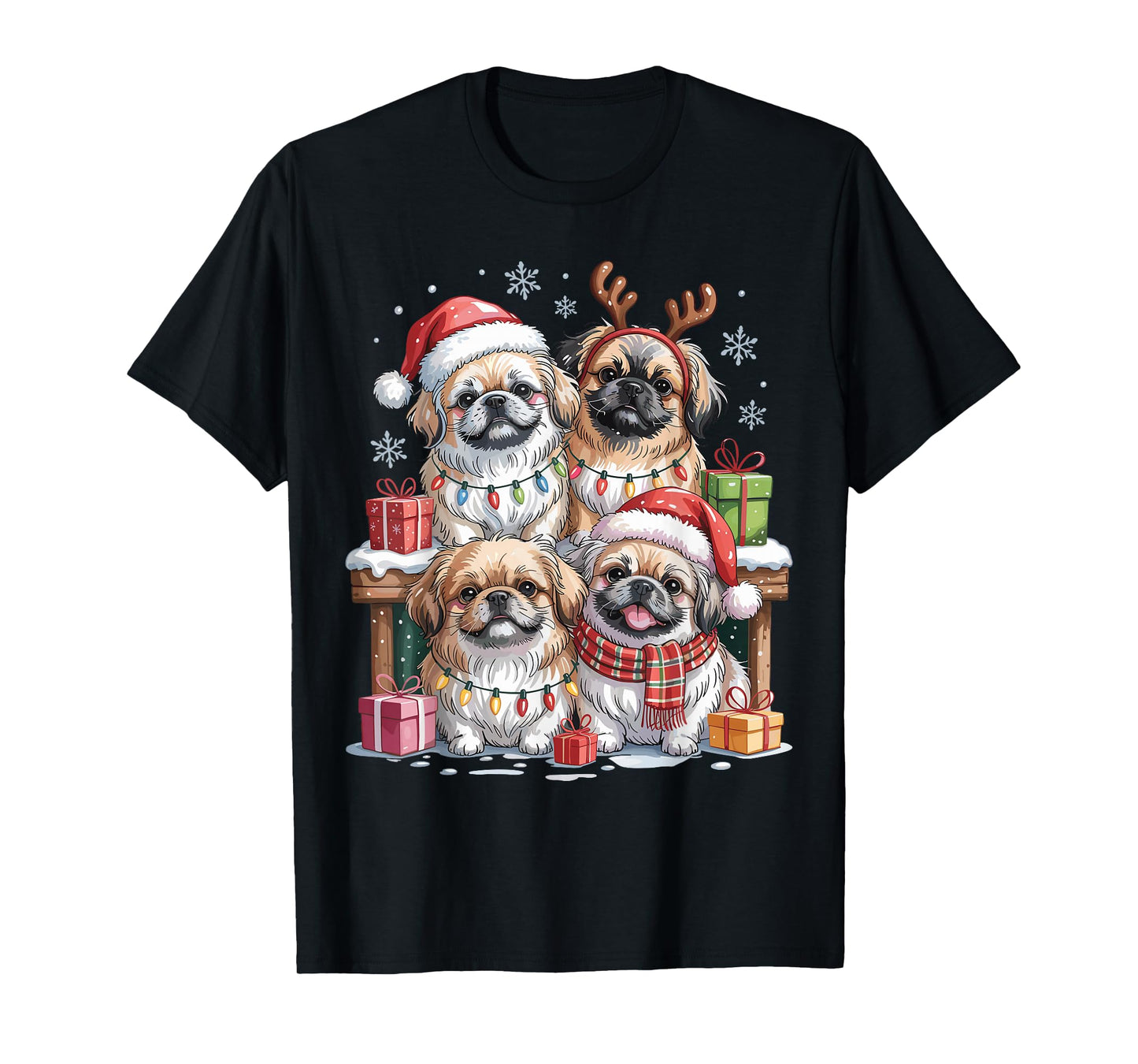 Cute Pekingese Christmas Puppies Dog Lovers Funny Holiday T-Shirt