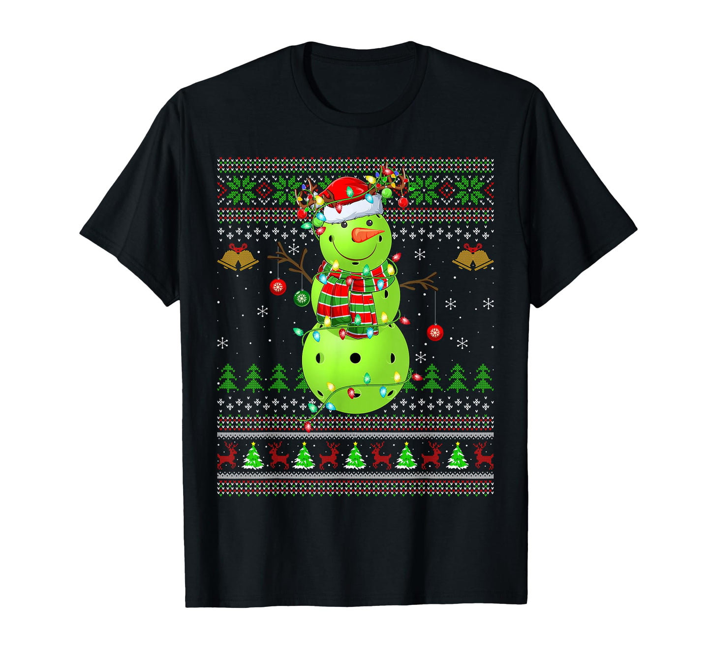Pickleball Snowman Ugly Christmas Sweater Sports Player Xmas T-Shirt