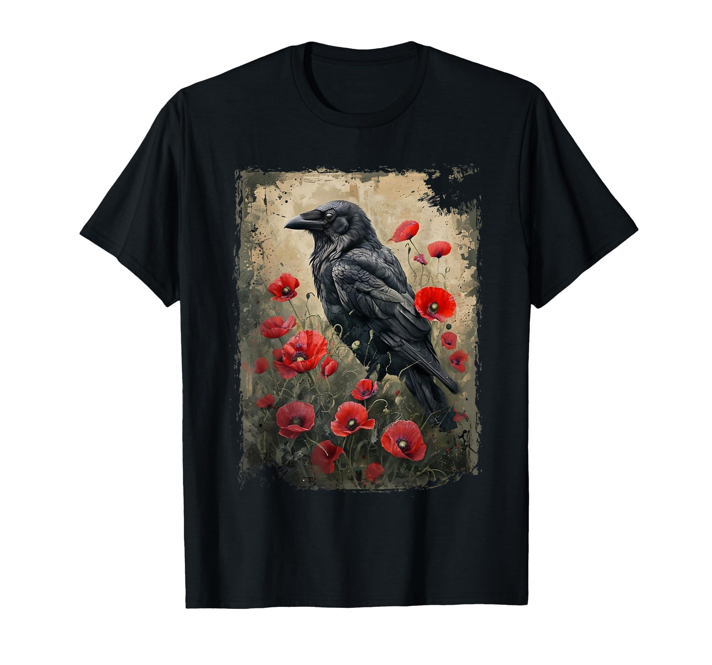 Vintage Floral Black Bird Crow Graphic Funny Crow Lover T-Shirt