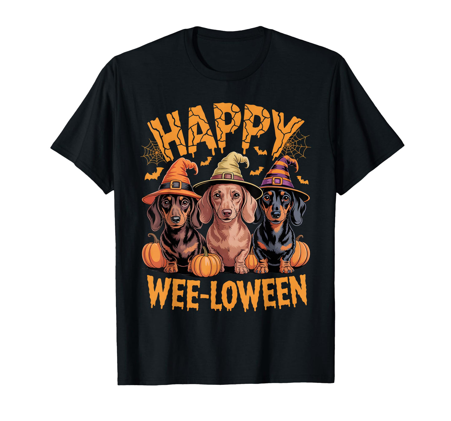 Happy Wee-Loween Dachshund Dogs Funny Halloween Pumpkin T-Shirt