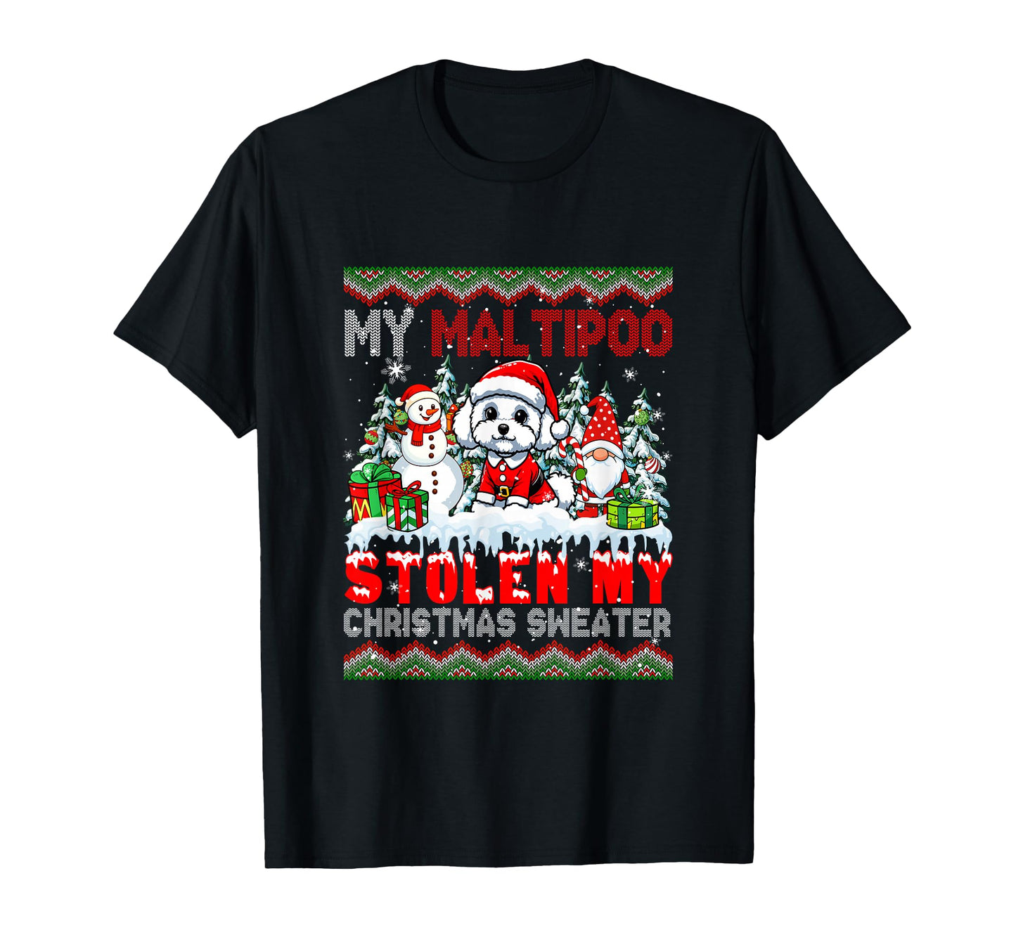 My Maltipoo Stolen My Christmas Sweater Santa Dog Gnome T-Shirt