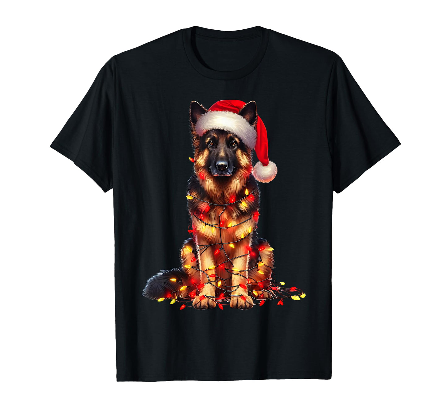 German Shepherd Dog Christmas Lights Santa Hat Dog Lover T-Shirt