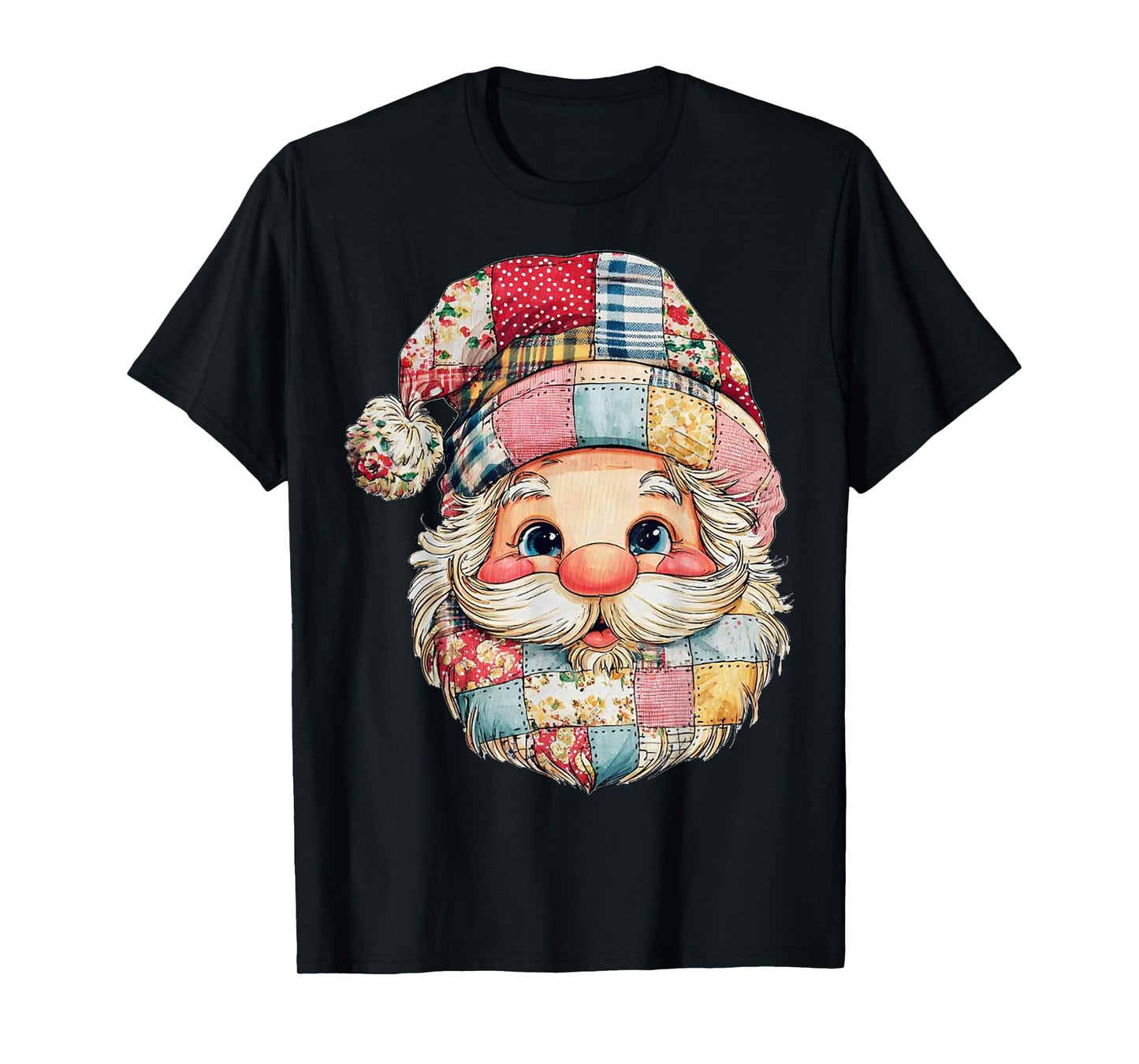Patchwork Santa Claus Retro Christmas Funny Mens Womans Kids T-Shirt