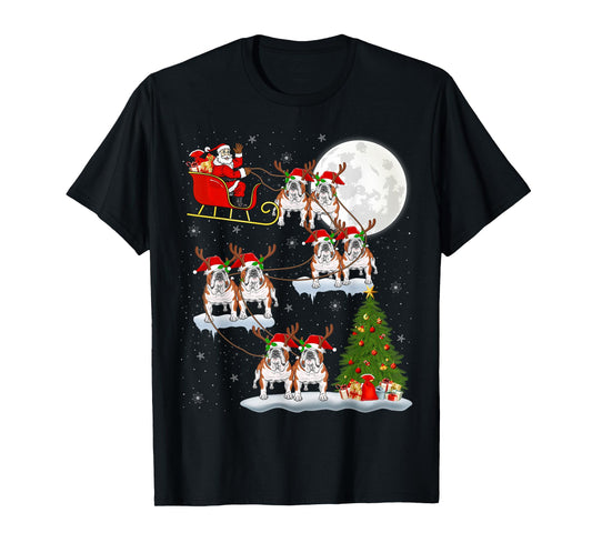 English Bulldog Santa Sleigh Flying Funny Magical Christmas T-Shirt