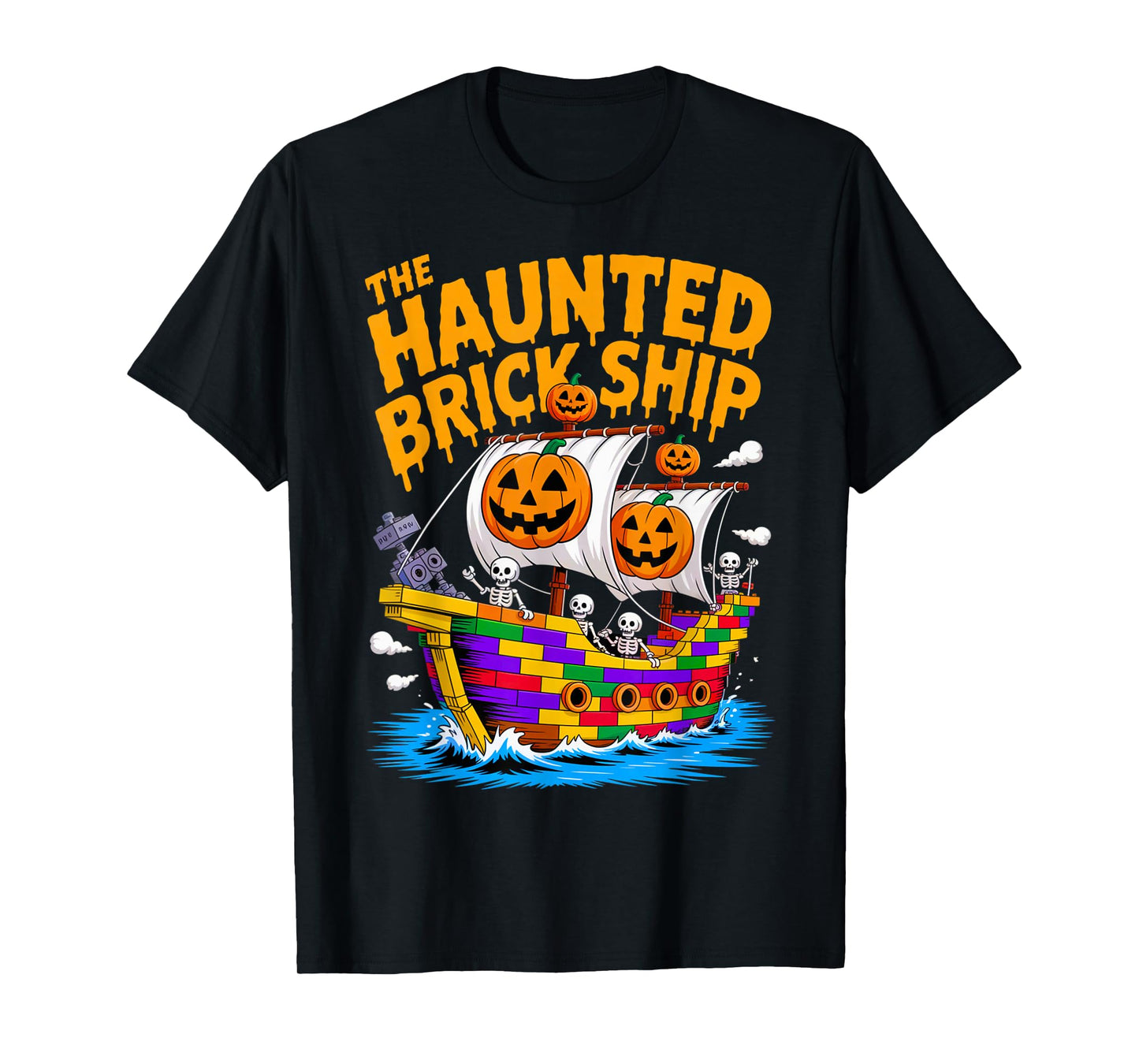 Halloween Bricks Pirate Skeleton Builder Blocks Building Toy T-Shirt