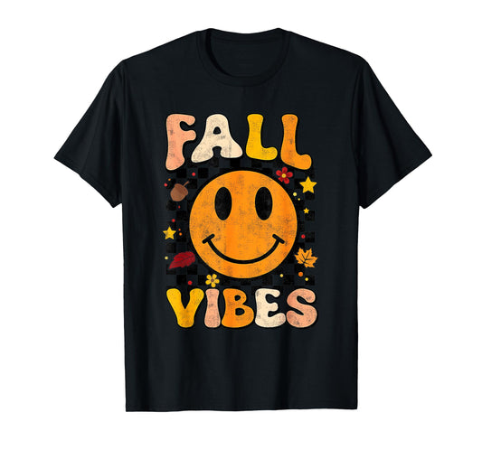 Fall Vibes Tis The Season Fall Leaves Retro Autumn Funny T-Shirt