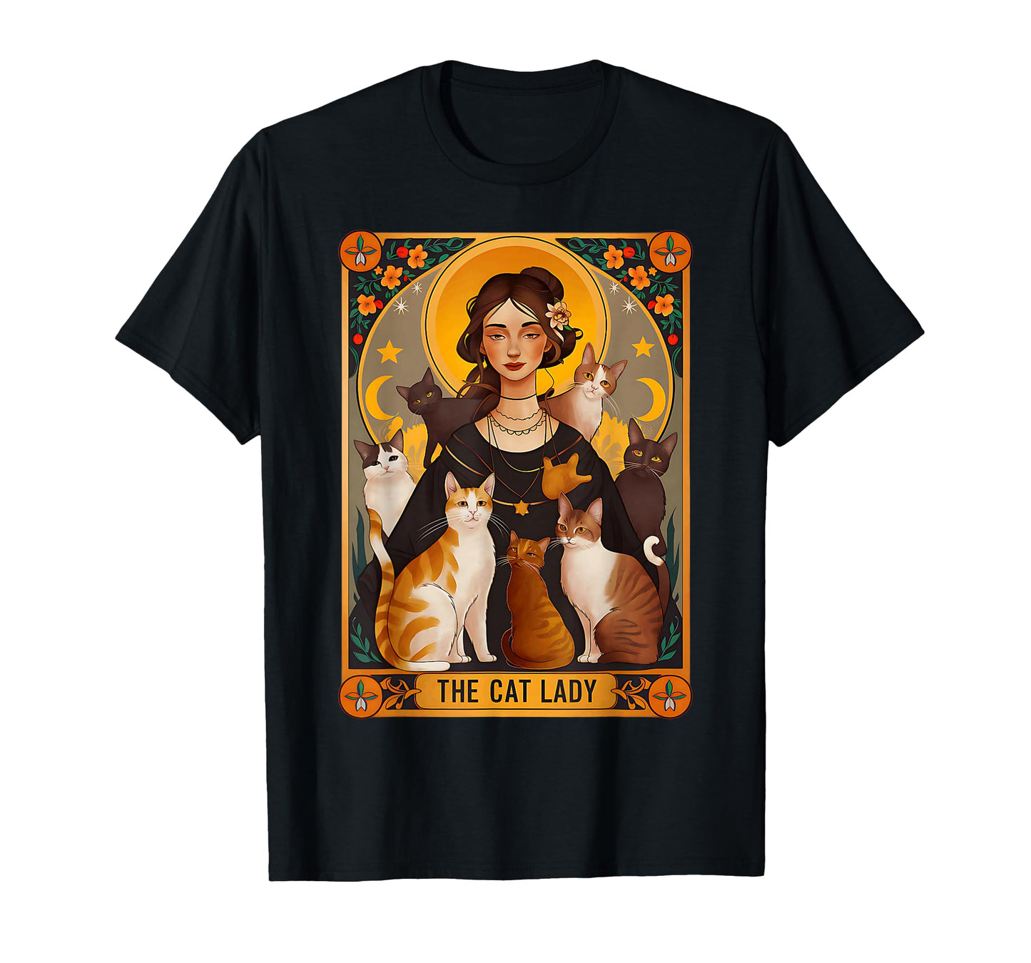 The Cat Lady Tarot Cards Witch Coffee Cats Halloween T-Shirt