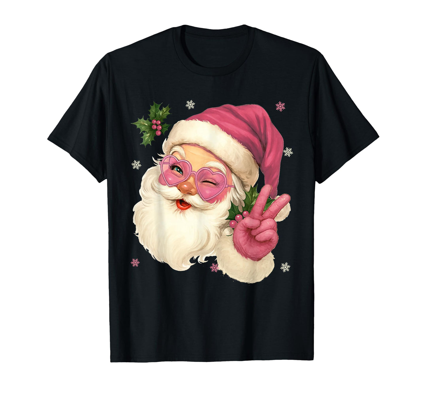 Cute Pink Santa Christmas Pjs Pajamas Xmas Girls Womens Tees T-Shirt