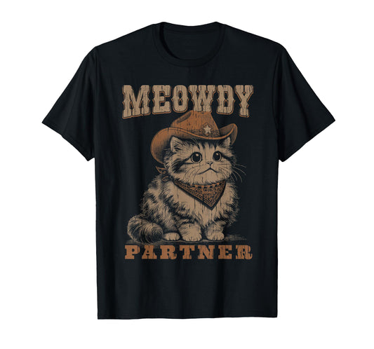 Meowdy Partner Funny Cat Cowboy Vintage Graphic T-Shirt