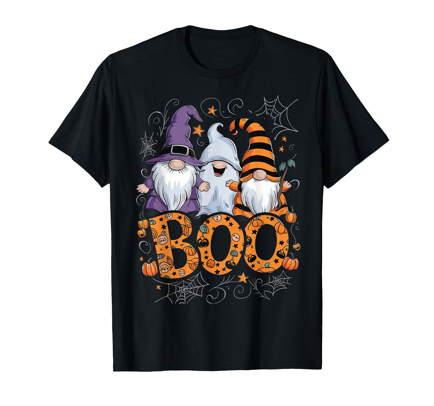 Funny Boo Witch Spiders Pumpkins Happy Halloween Gnome T-Shirt