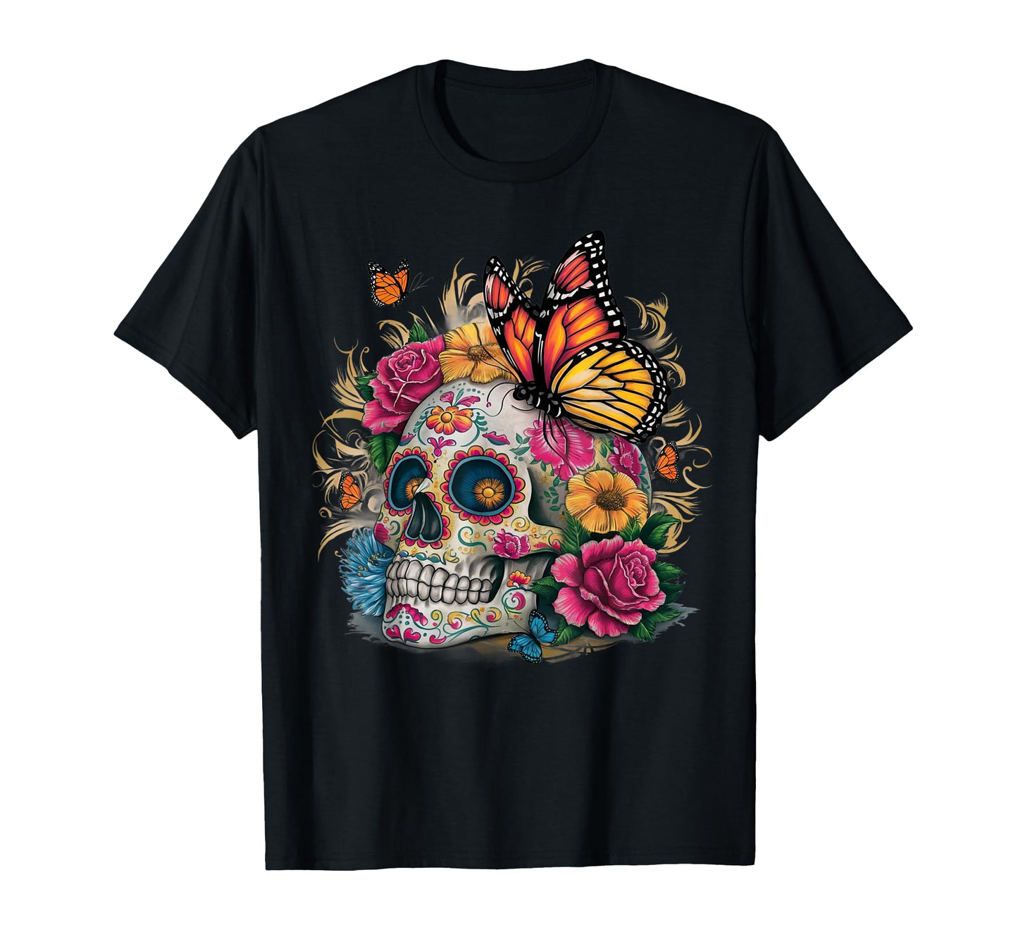 Sugar Skull Butterfly Day of Dead Halloween Dia De Muertos T-Shirt
