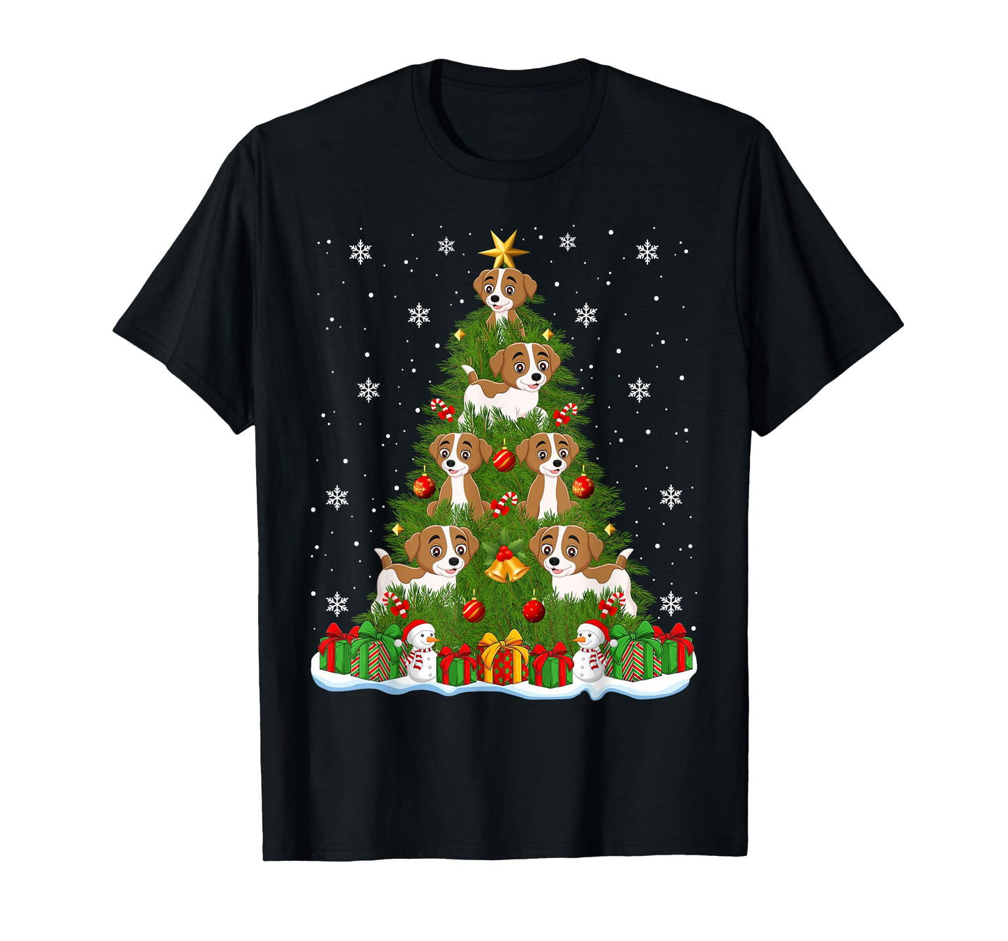 Cute Dogs Christmas Tree Holiday Decor Funny Dog Xmas Lights T-Shirt