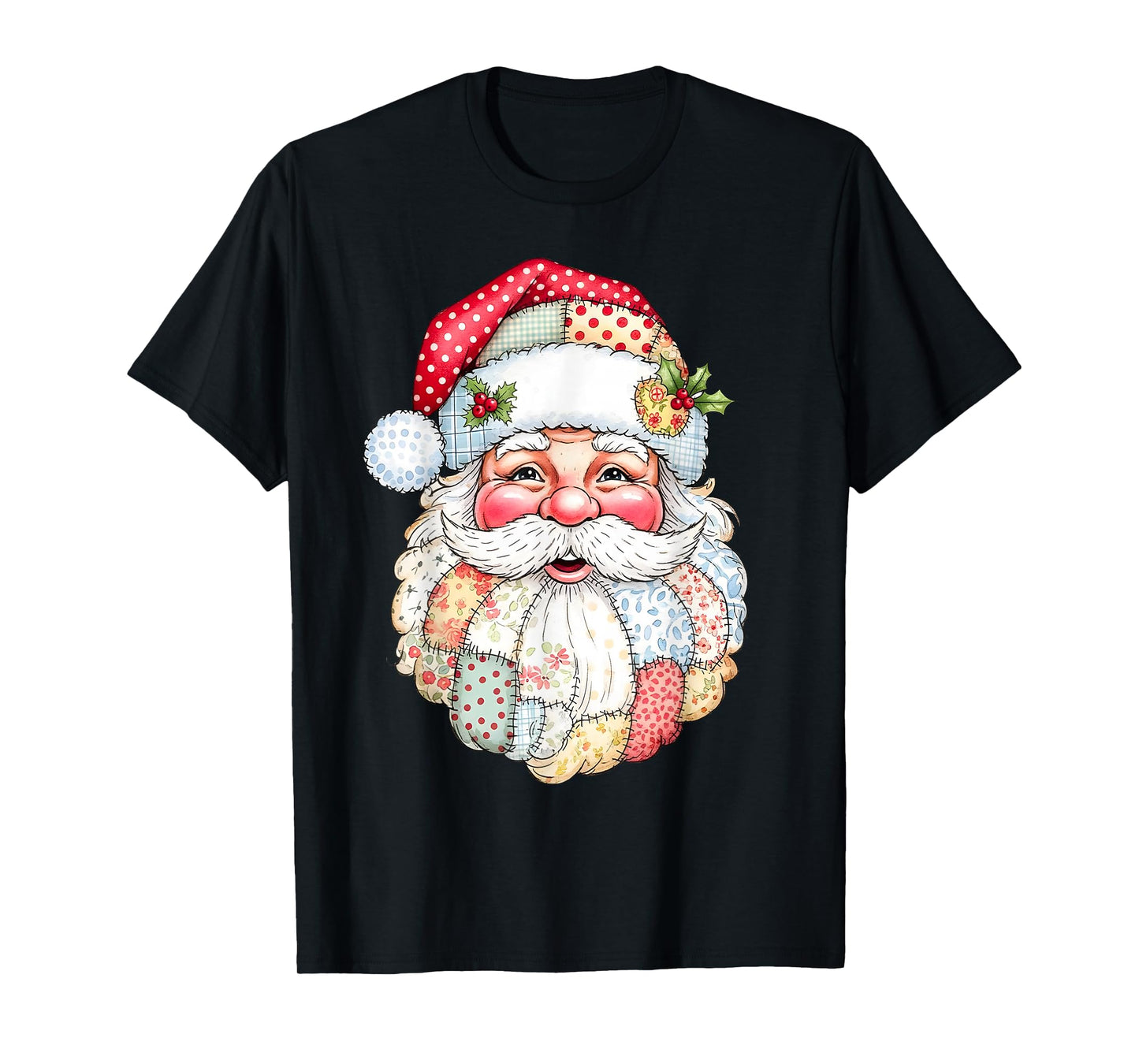 Patchwork Santa Claus Face Preppy Girly Christmas Girls Kids T-Shirt