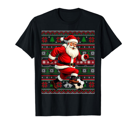 Funny Santa Playing Soccer Ugly Christmas Sweater Xmas T-Shirt