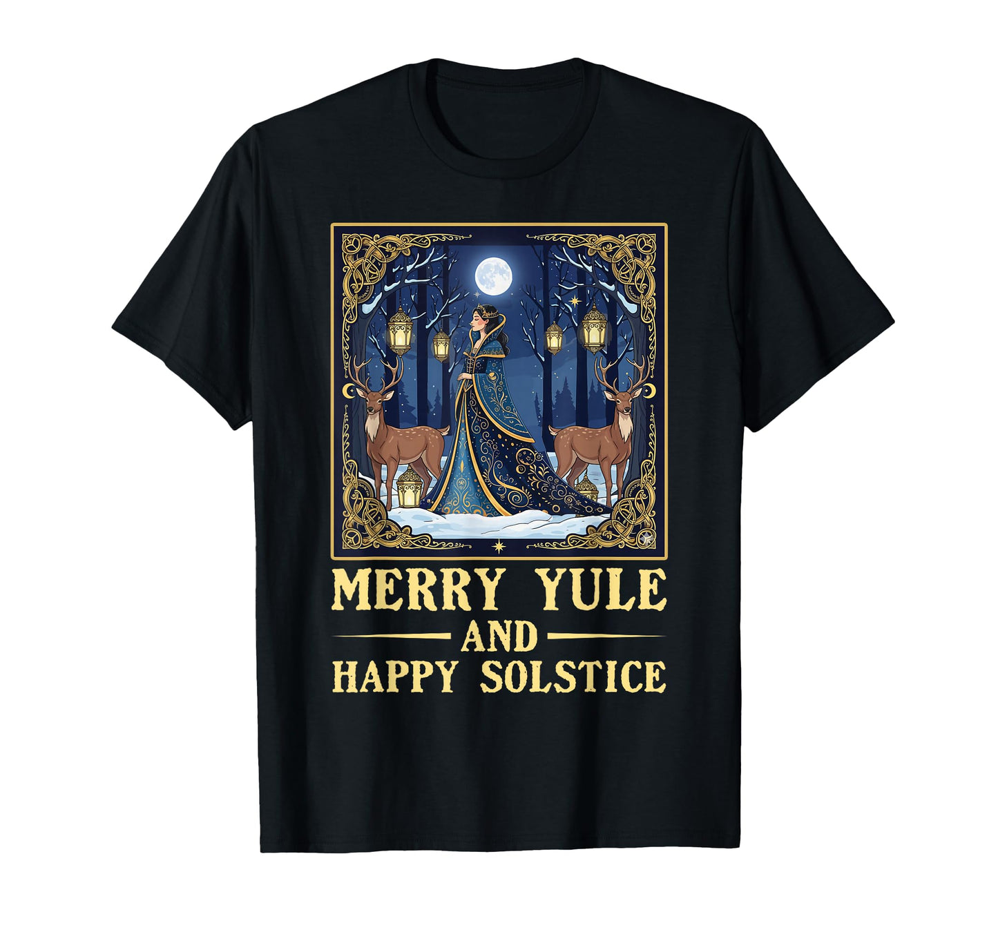 Merry Yule and Happy Solstice Deer Christmas Gothic Pagan T-Shirt