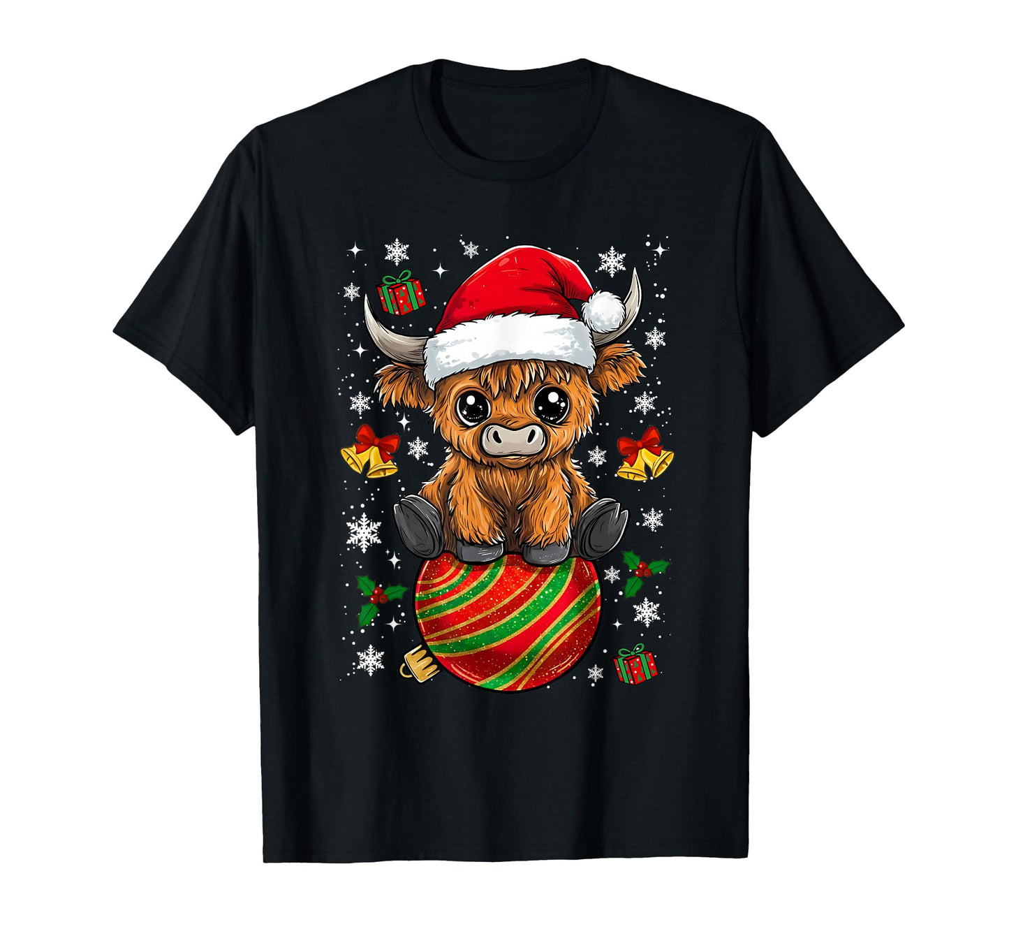 Christmas Highland Cow Cute Heifer Cow Santa Hat Mooey Xmas T-Shirt