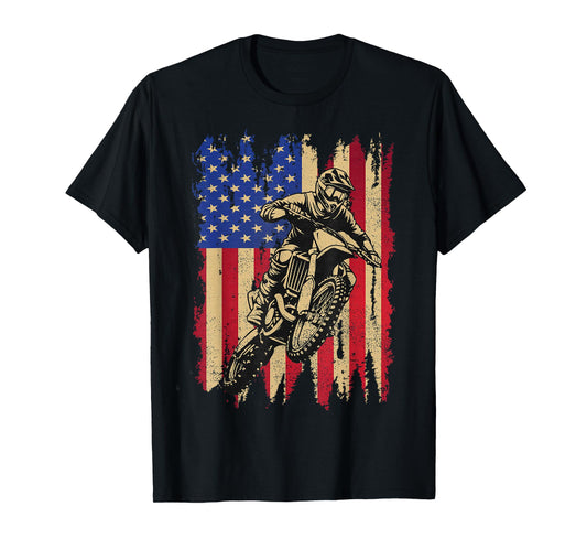 Dirt Bike Motocross Racing US Flag Patriotic Man Biker Boys T-Shirt