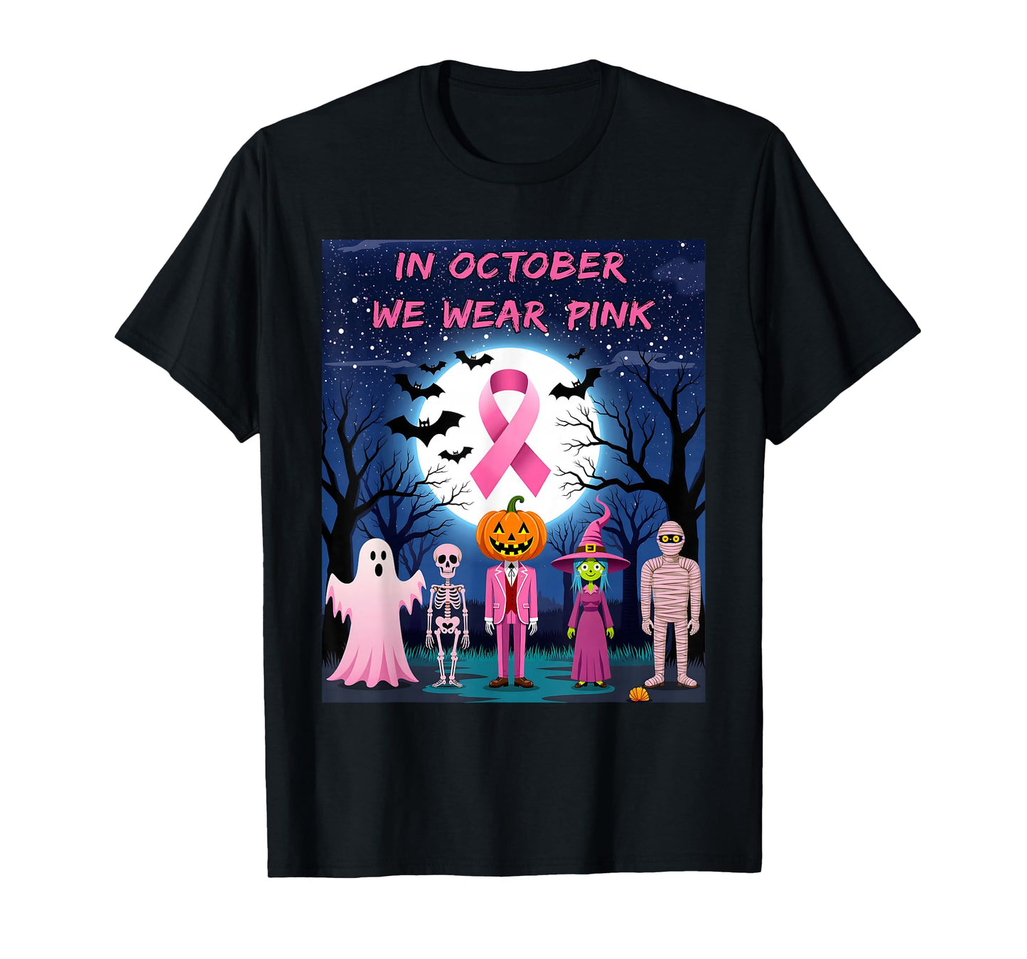 in October We Wear Pink Ribbon Halloween Costume T-Shirt