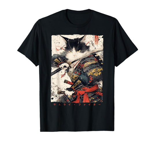 Samurai Cat Warrior Ukiyo Ink Artwork Cat Samurai T-Shirt