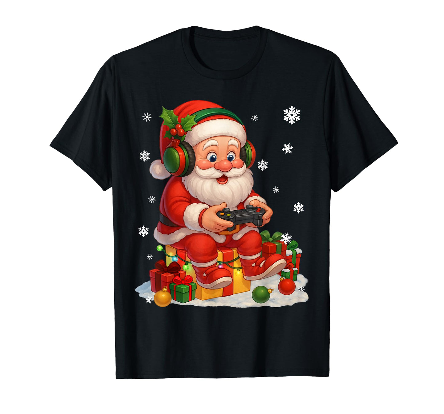 Funny Santa Gaming Snowflake Christmas Xmas Men Boys Kids T-Shirt