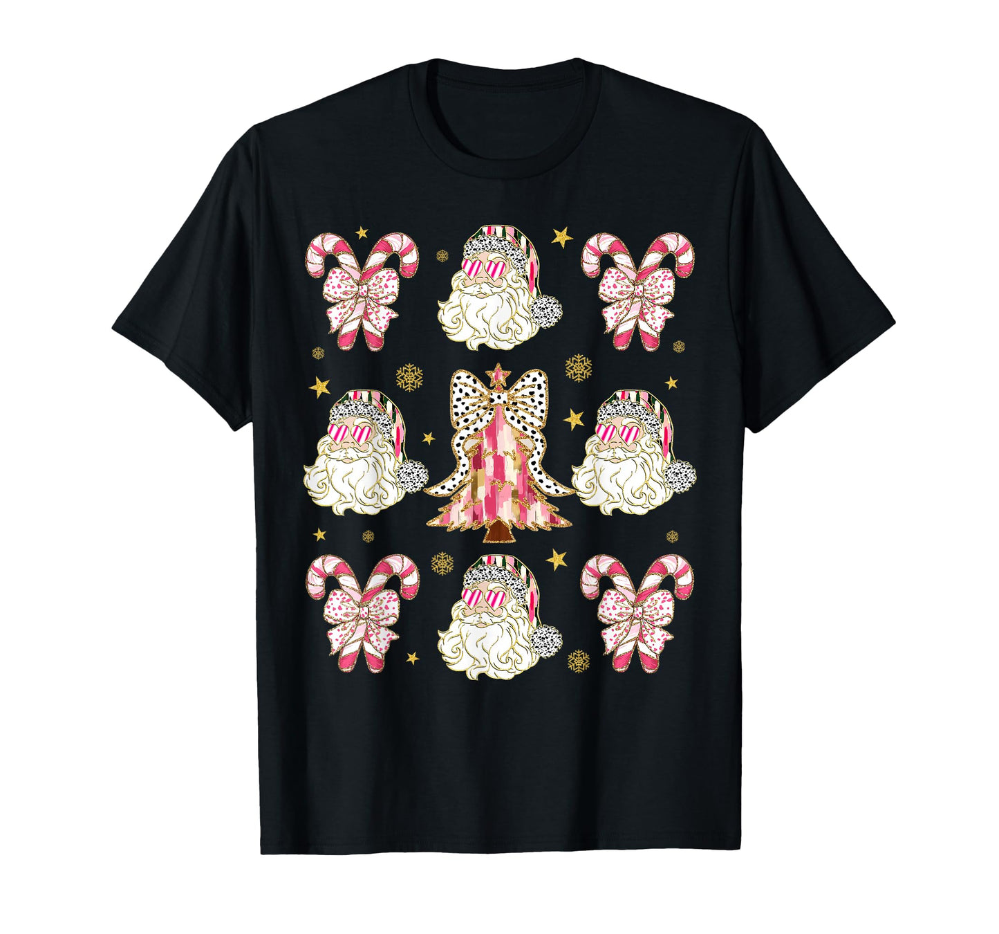 Candy Cane Coquette Bow Santa Christmas Tree Xmas Pajamas T-Shirt