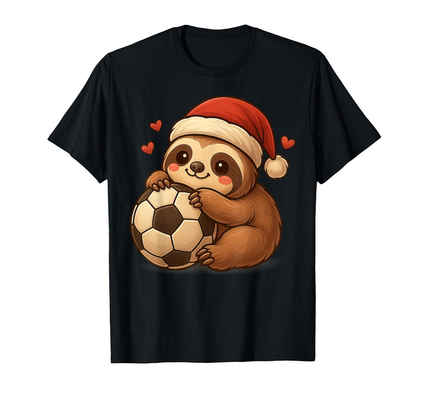 Sloth Christmas Tee Santa Playing Soccer Funny Xmas Football T-Shirt