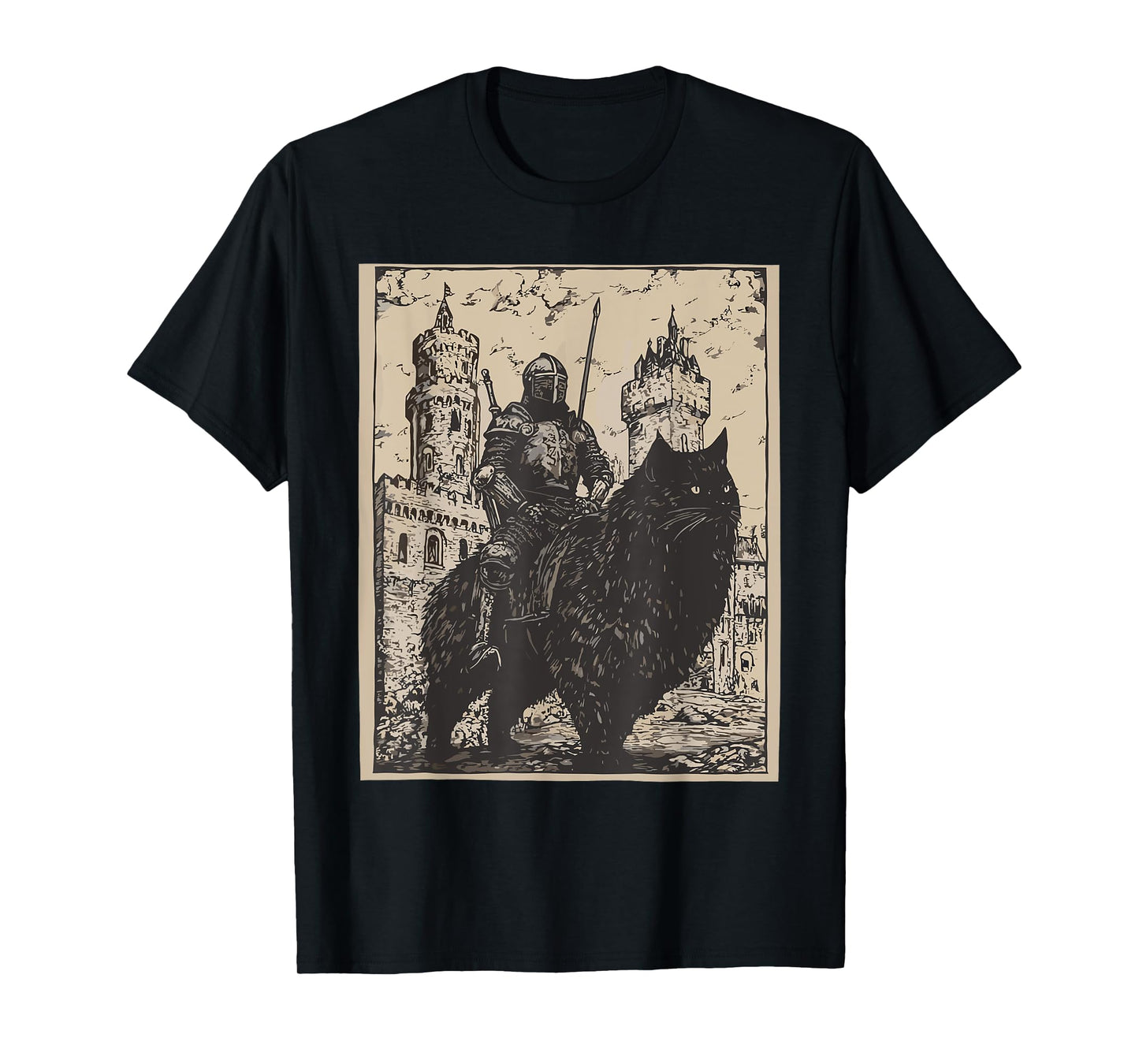 Knight Cat Rider Vintage 90s Medieval Knight Riding Cat T-Shirt for Men Women