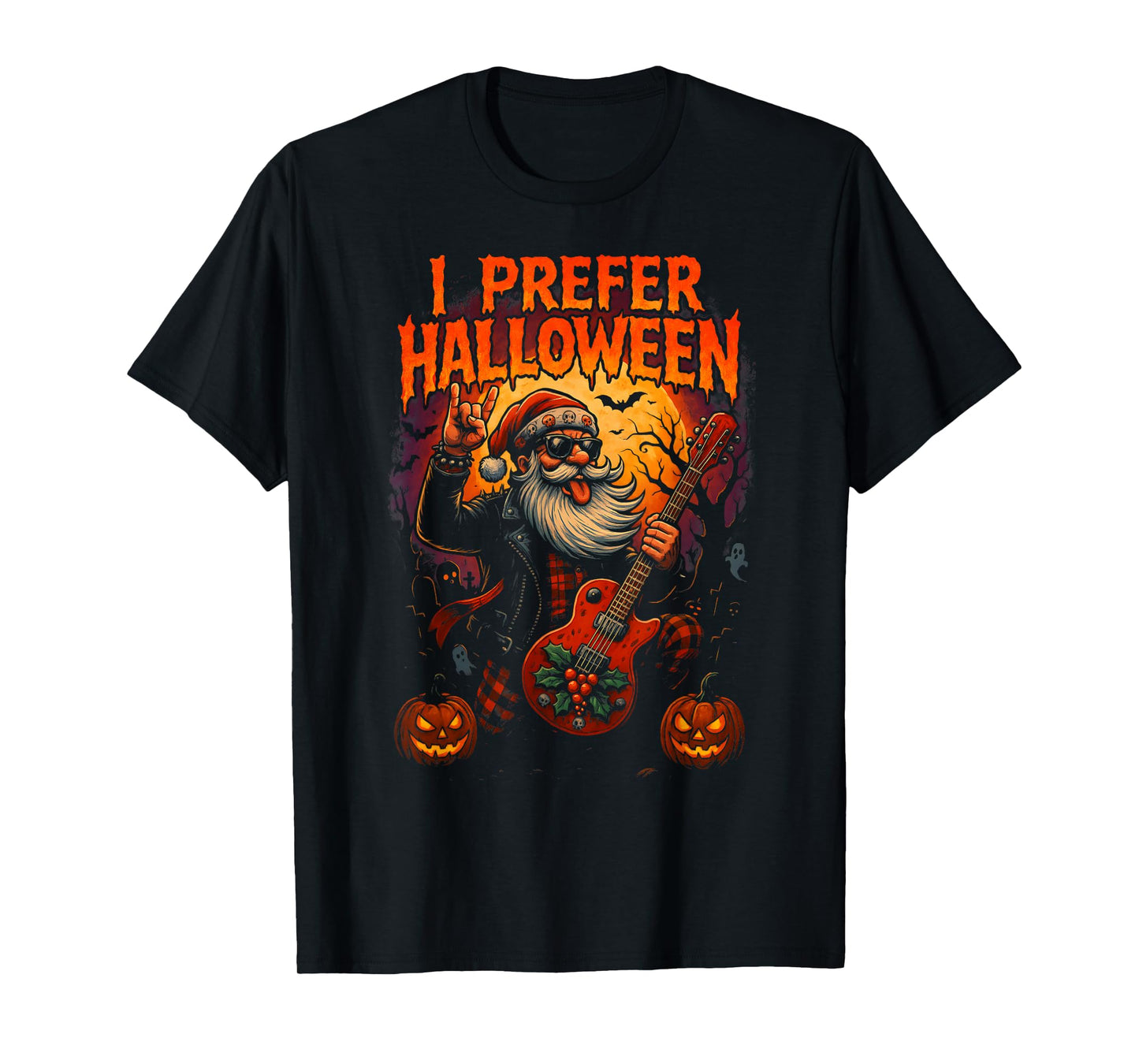 Halloween Guitar Santa I Prefer Halloween Christmas Joke T-Shirt
