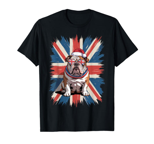 English Bulldog Christmas Hat UK Flag Xmas British Bulldog T-Shirt
