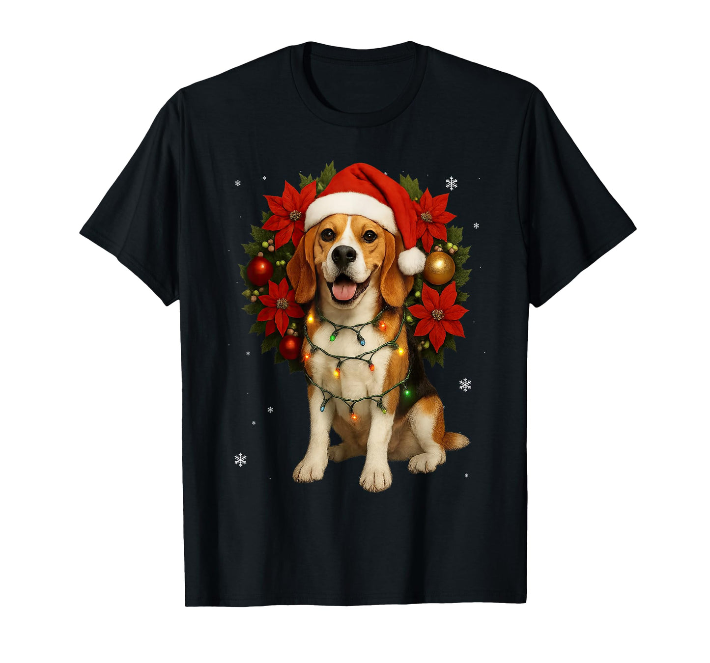 Cute Beagle Santa Hat Mistletoe Wreath Christmas Dog T-Shirt