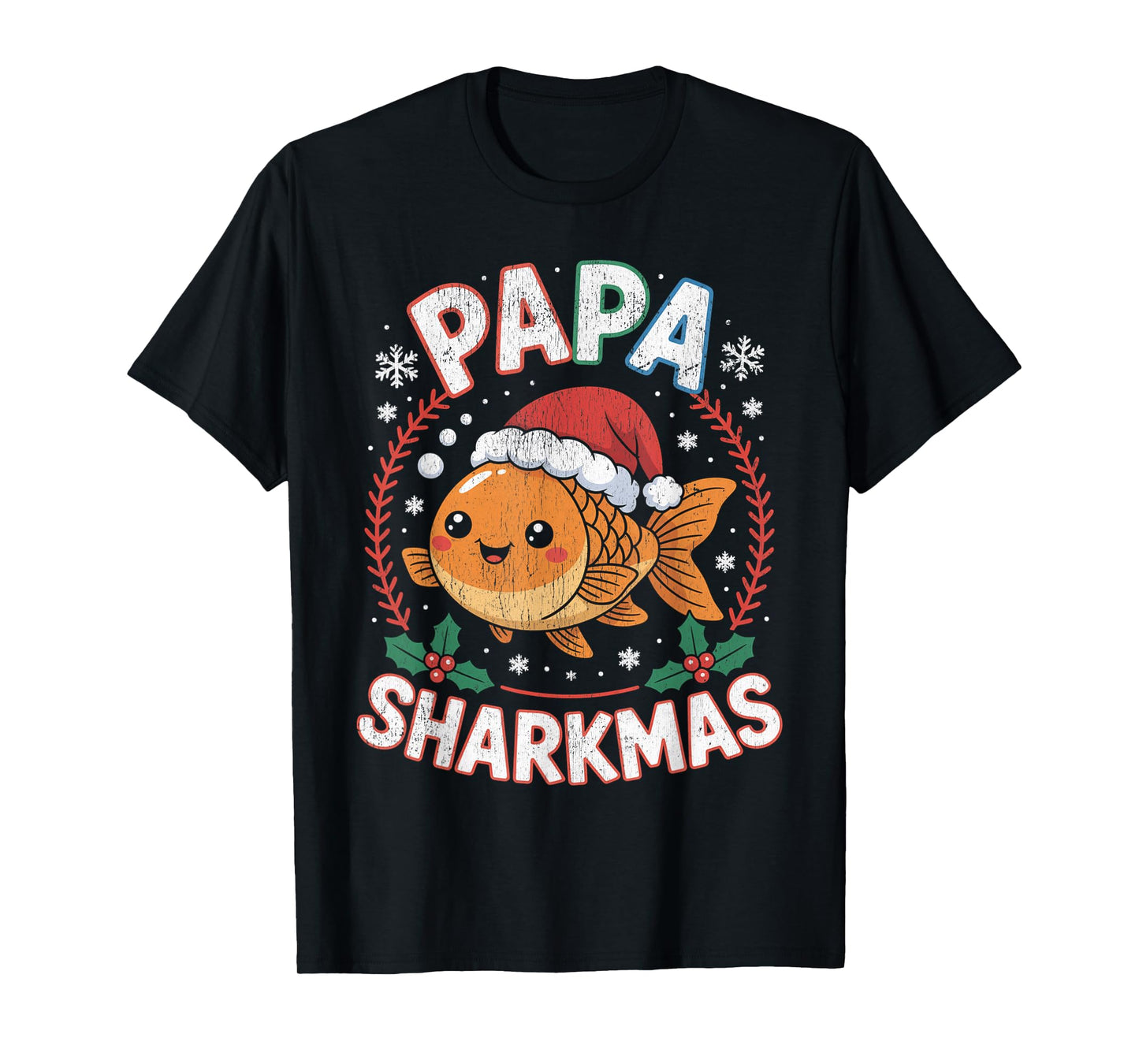 Papa Sharkmas Funny Shark Santa Hat Ugly Christmas Sweater T-Shirt