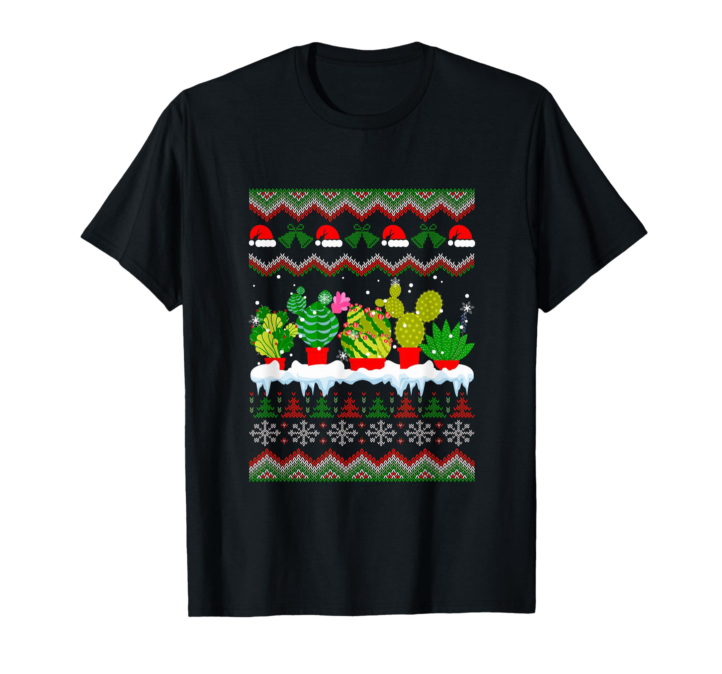 Succulents Cactus Collection Xmas Sweater Santa Gardener T-Shirt
