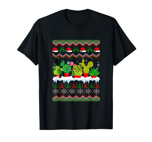 Succulents Cactus Collection Xmas Sweater Santa Gardener T-Shirt