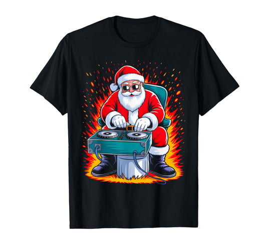 Dj Santa Playing Drums Funny Christmas Music Lover Boys Kids T-Shirt