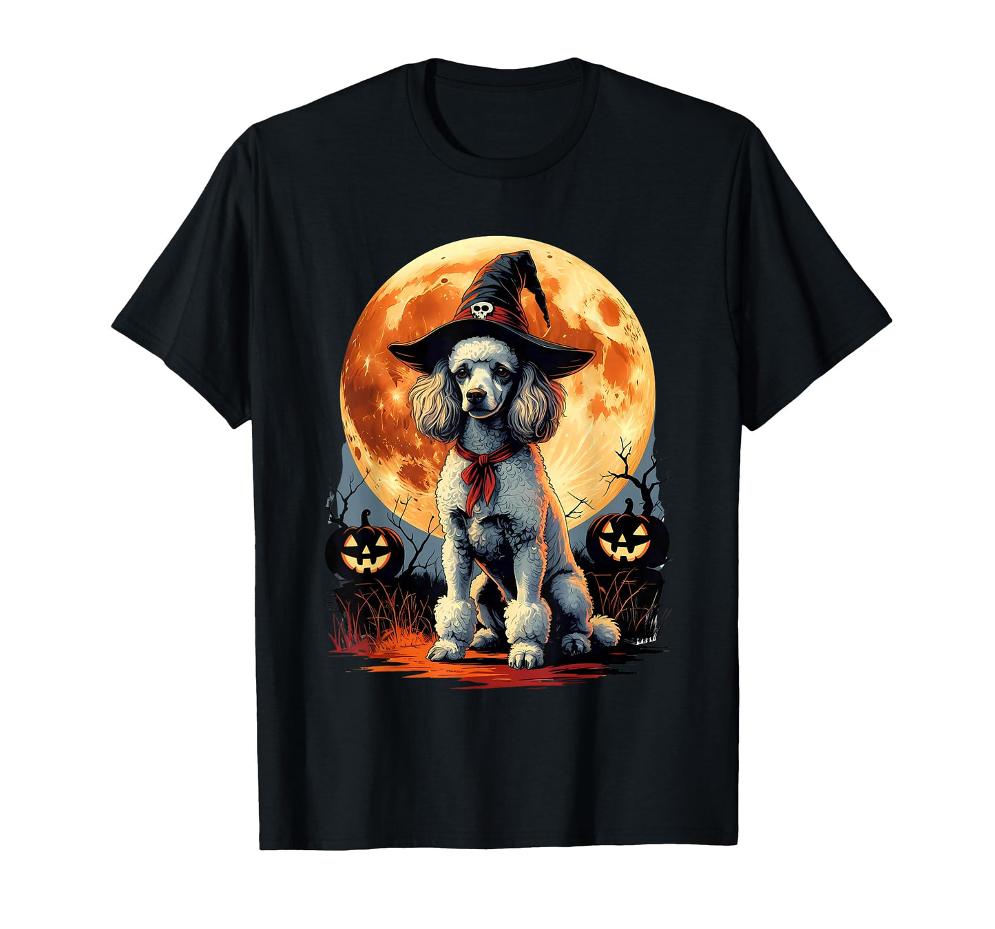 Funny Poodle Witch Spooky Ghost Halloween Costume T-Shirt