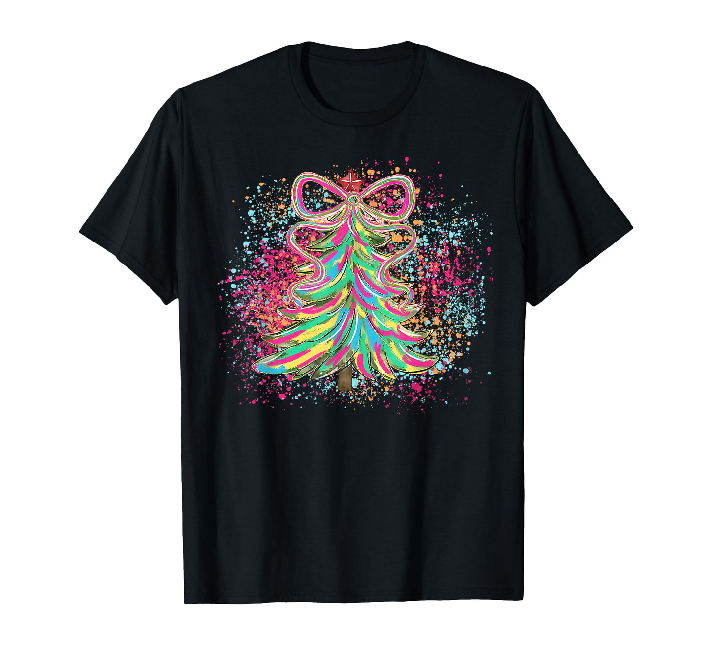 Christmas Coquette Bow Xmas Tree Pajamas Holiday Watercolor T-Shirt