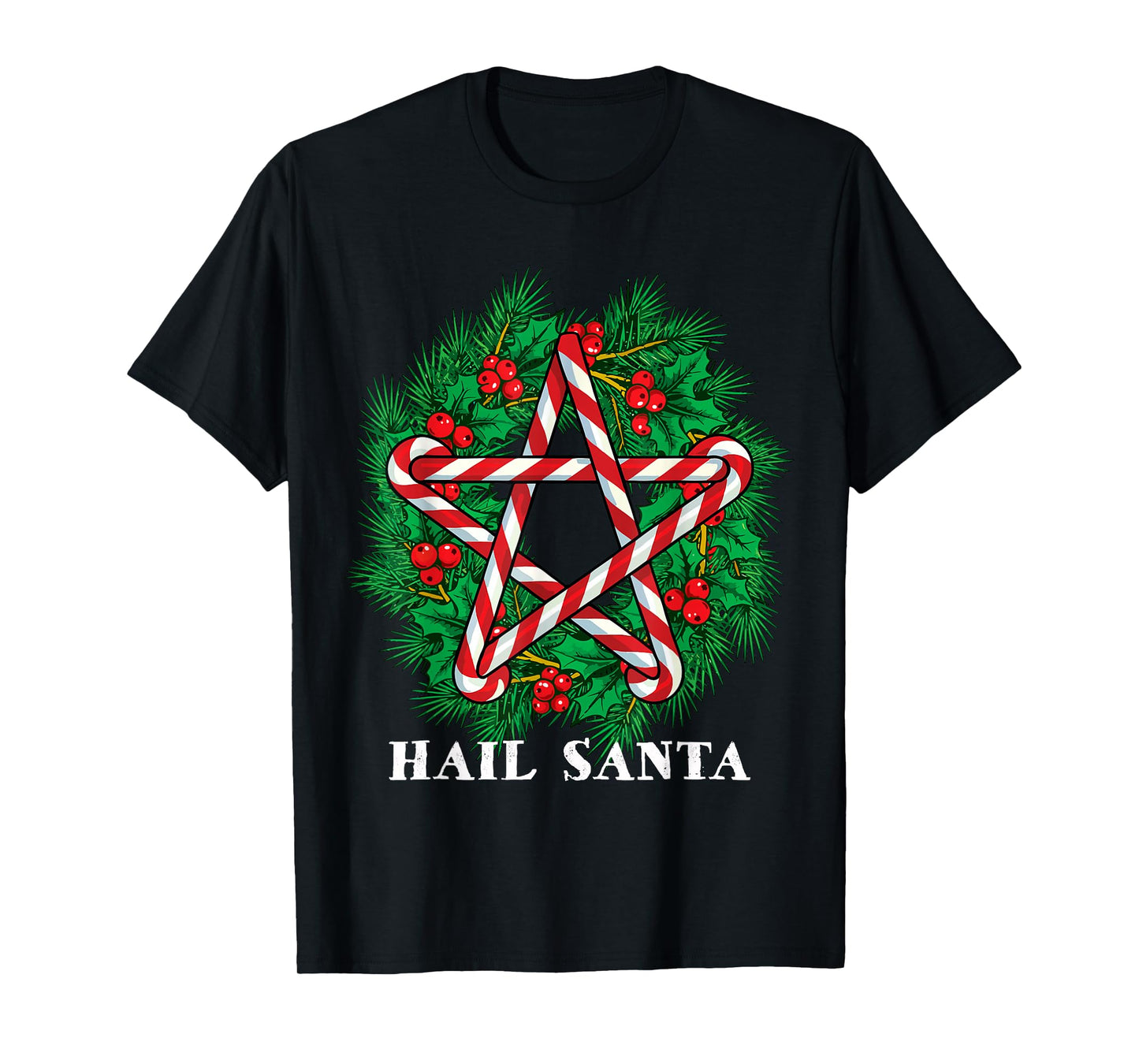 Hail Santa Star Pagan Solstice Gothic Metal Christmas Wreath T-Shirt