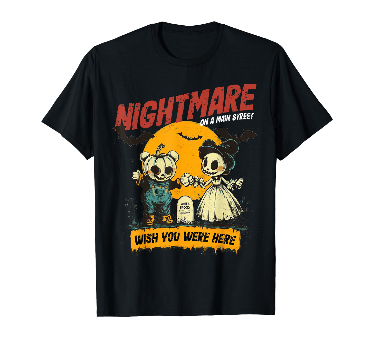 Vintage Mainstreet Halloween Pumpkin On Head Nightmare T-Shirt