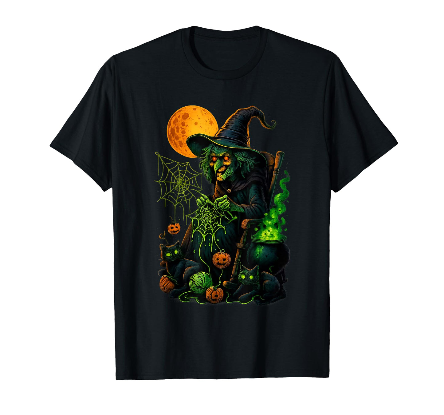 Halloween Knitting Witch Funny Spooky Grandma Mom Art Women T-Shirt