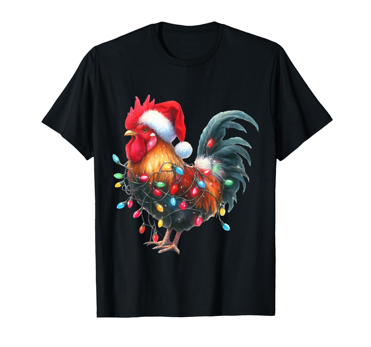 Chicken Christmas Lights Funny Santa Hat Merry Xmas T-Shirt
