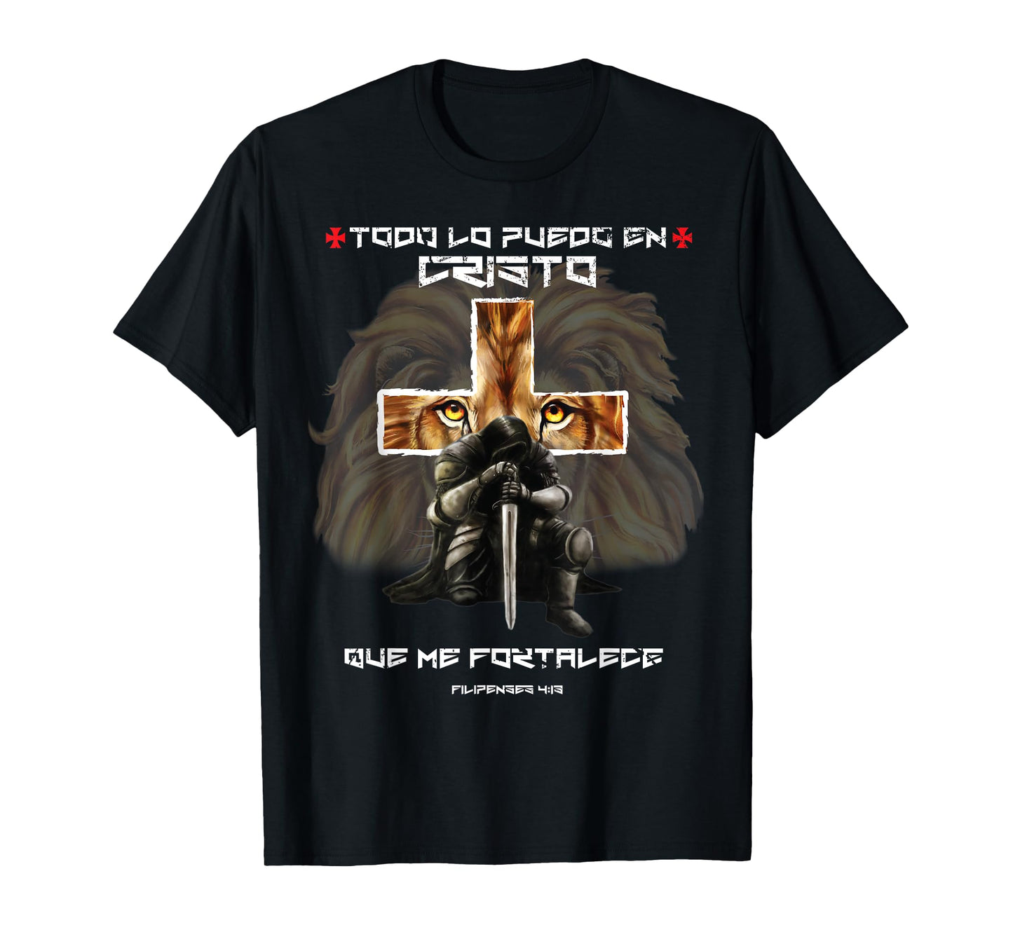 Español Spanish Christian Gifts Cross Lion Filipenses 4:13 T-Shirt