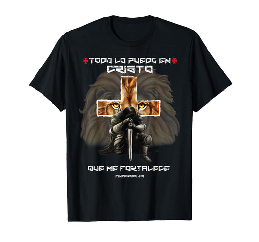 Español Spanish Christian Gifts Cross Lion Filipenses 4:13 T-Shirt