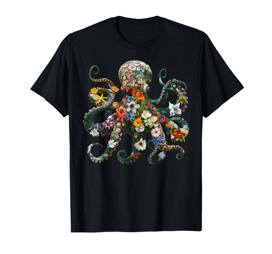 Octopus Floral Vintage Flowers Scuba Diving Garden And Ocean T-Shirt