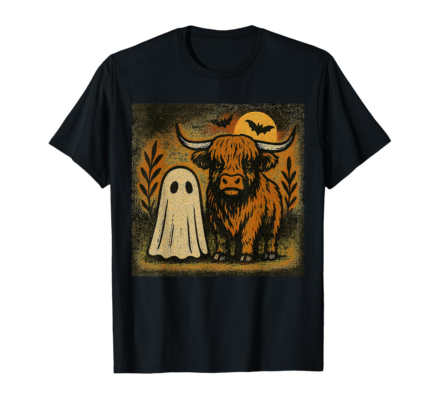 Vintage Ghost Highland Cow Spooky Season Halloween Costume T-Shirt